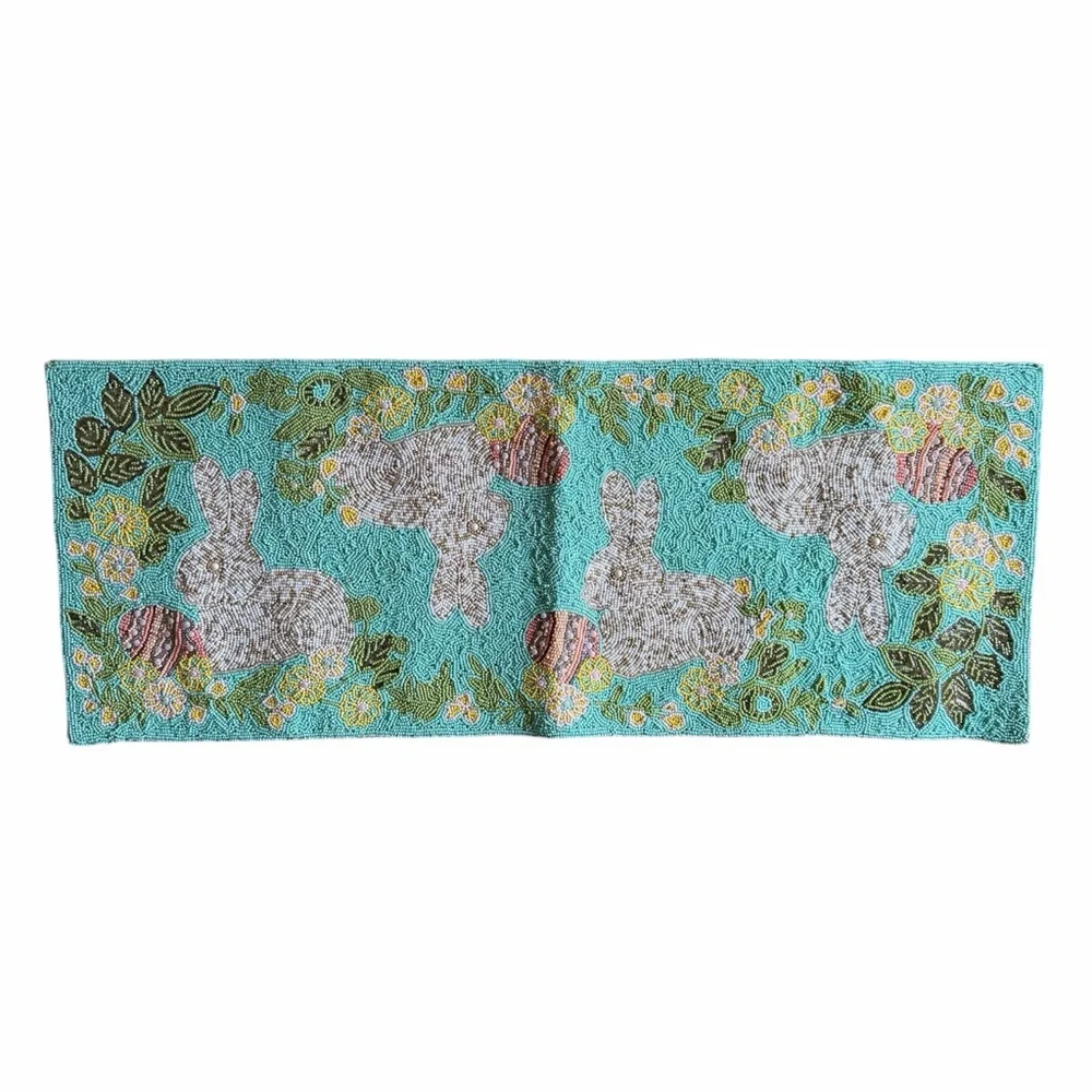 Pier 1 Beaded Table Runner Bunny Rabbit Spring Easter Egg Heavy 14